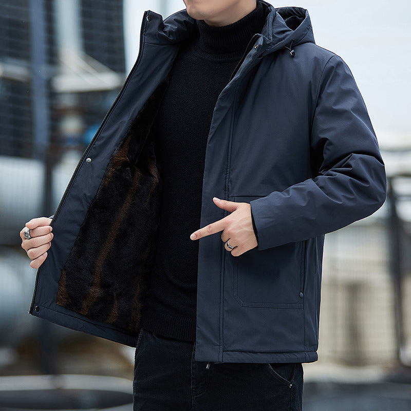 Mens Workwear Jacket AutumnWinter Fleece Lined Thickened Hooded Design Graphene