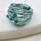 Marcia Light Blue Wire Wrap Ring with Forest Green Swarovski Crystals