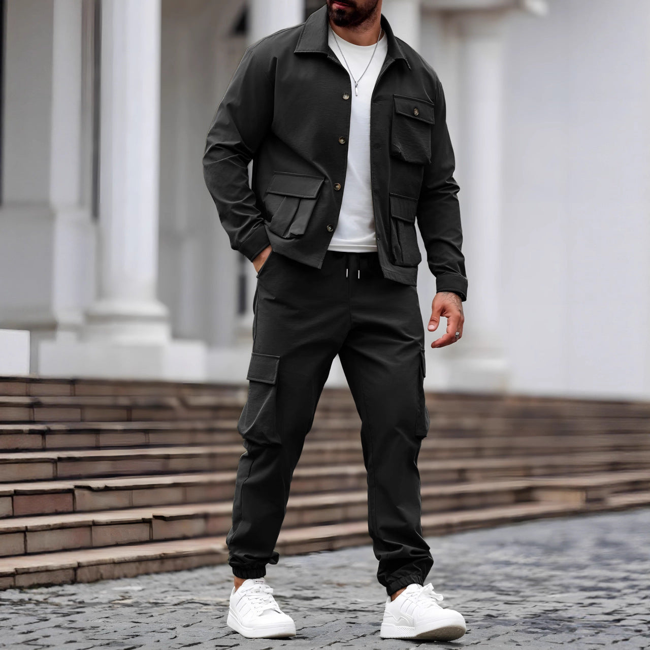 Cross-border Heavy Men's Vintage Overalls Jacket Multi-pocket Trousers Trendy Tough Guy Suit