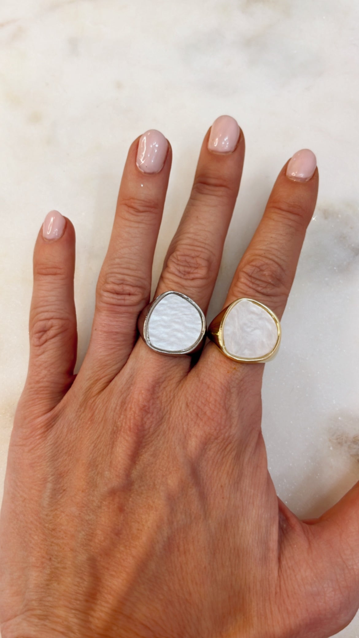 Gold Pearlized Stone Adjustable Ring