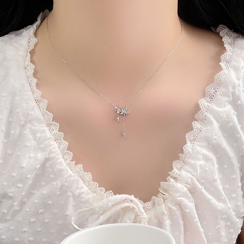 S999 Pure Silver Delicate Flower Lily Of The Valley Tassel Necklace