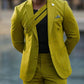Olive Green Suit With Asymmetric Strap Detail And Tailored Fit