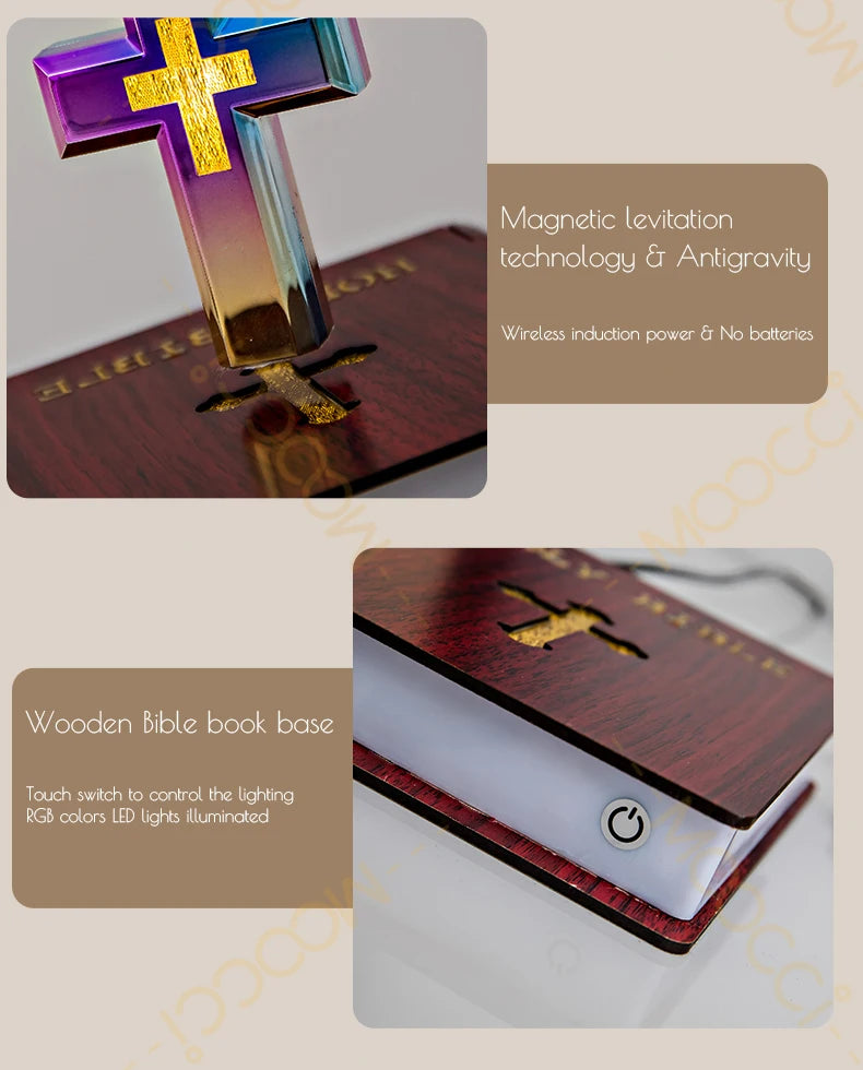 Christliches Jesus Bibelbuch Basis Perfekt Infus Spirituelle Eleganz Schlafzimmer Atmosphäre Magnetisch Schweben Schwebendes Buntes Kreuz