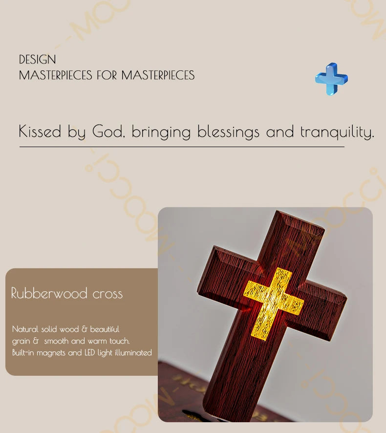 Christliches Jesus Bibelbuch Basis Perfekt Infus Spirituelle Eleganz Schlafzimmer Atmosphäre Magnetisch Schweben Schwebendes Buntes Kreuz