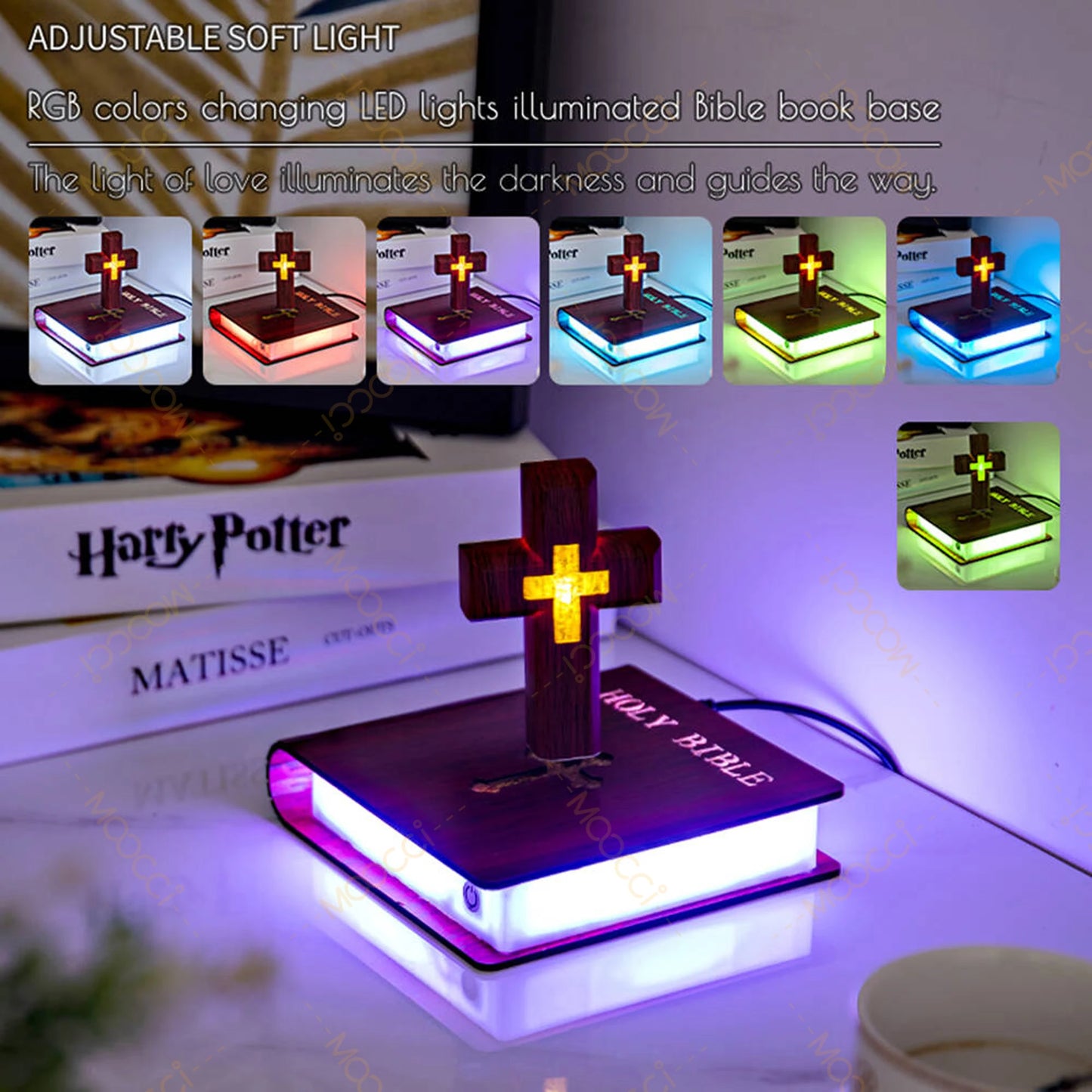 Christliches Jesus Bibelbuch Basis Perfekt Infus Spirituelle Eleganz Schlafzimmer Atmosphäre Magnetisch Schweben Schwebendes Buntes Kreuz