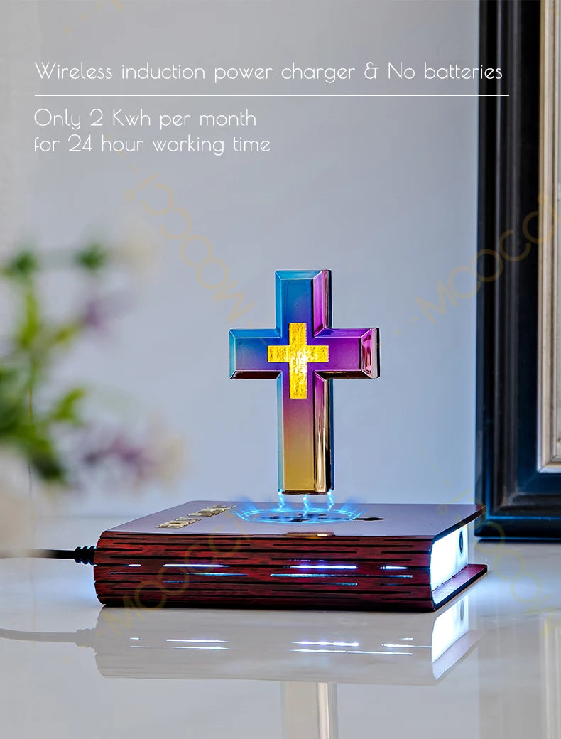 Christliches Jesus Bibelbuch Basis Perfekt Infus Spirituelle Eleganz Schlafzimmer Atmosphäre Magnetisch Schweben Schwebendes Buntes Kreuz