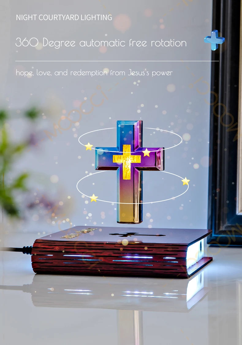 Christliches Jesus Bibelbuch Basis Perfekt Infus Spirituelle Eleganz Schlafzimmer Atmosphäre Magnetisch Schweben Schwebendes Buntes Kreuz