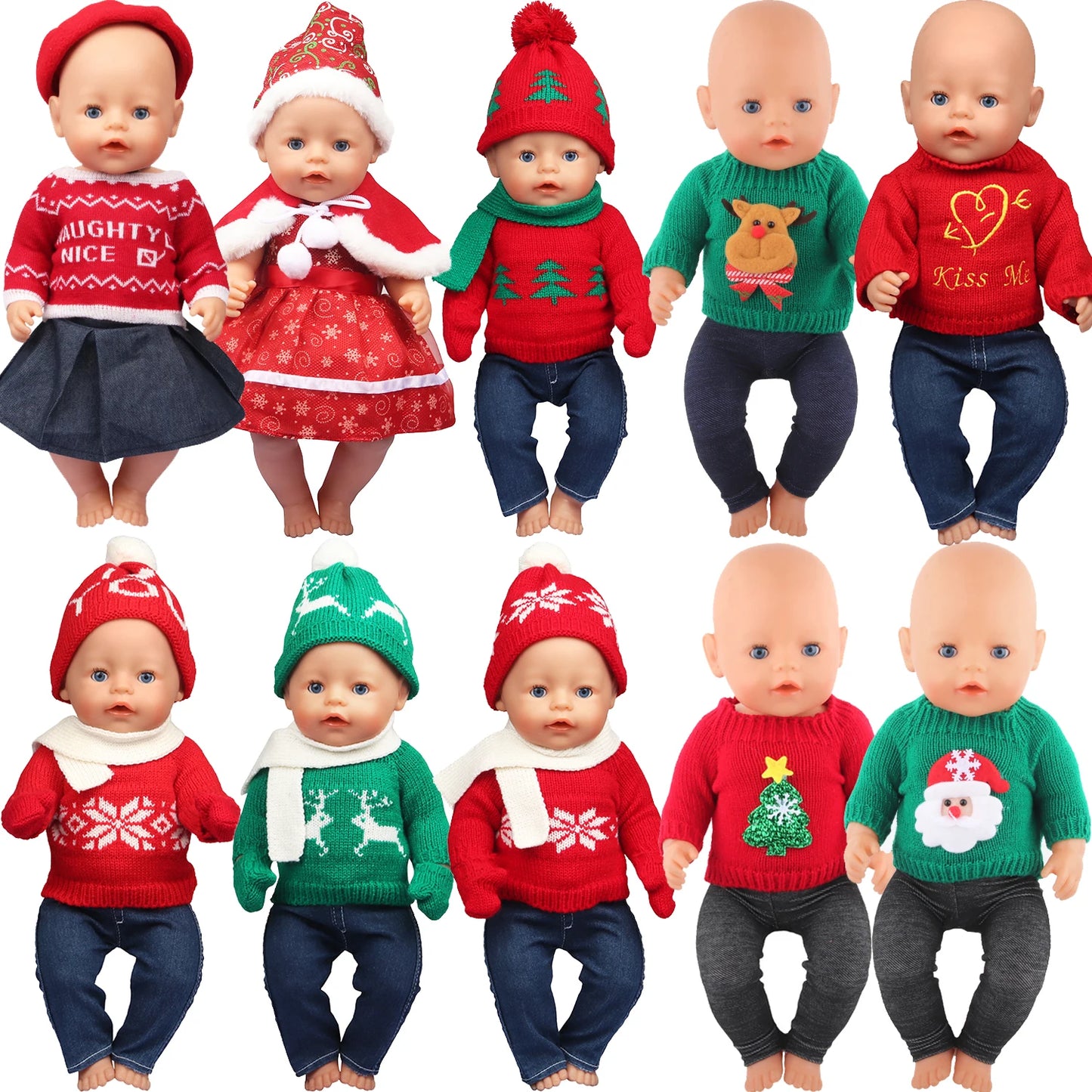 43 cm Baby Neugeborenen Puppenkleidung Wolle Süßer Weihnachtsmann, Baum, Elch Weihnachtskleidung Anzug für amerikanische 18 Zoll Mädchen Puppe Spielzeug Geschenk
