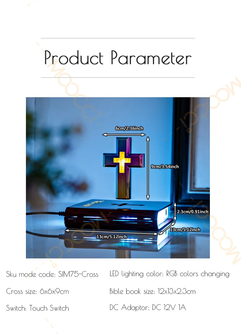 Christliches Jesus Bibelbuch Basis Perfekt Infus Spirituelle Eleganz Schlafzimmer Atmosphäre Magnetisch Schweben Schwebendes Buntes Kreuz