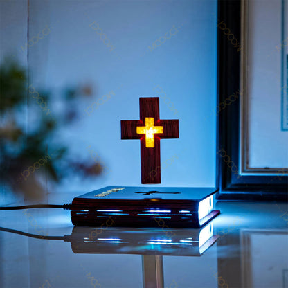 Christliches Jesus Bibelbuch Basis Perfekt Infus Spirituelle Eleganz Schlafzimmer Atmosphäre Magnetisch Schweben Schwebendes Buntes Kreuz