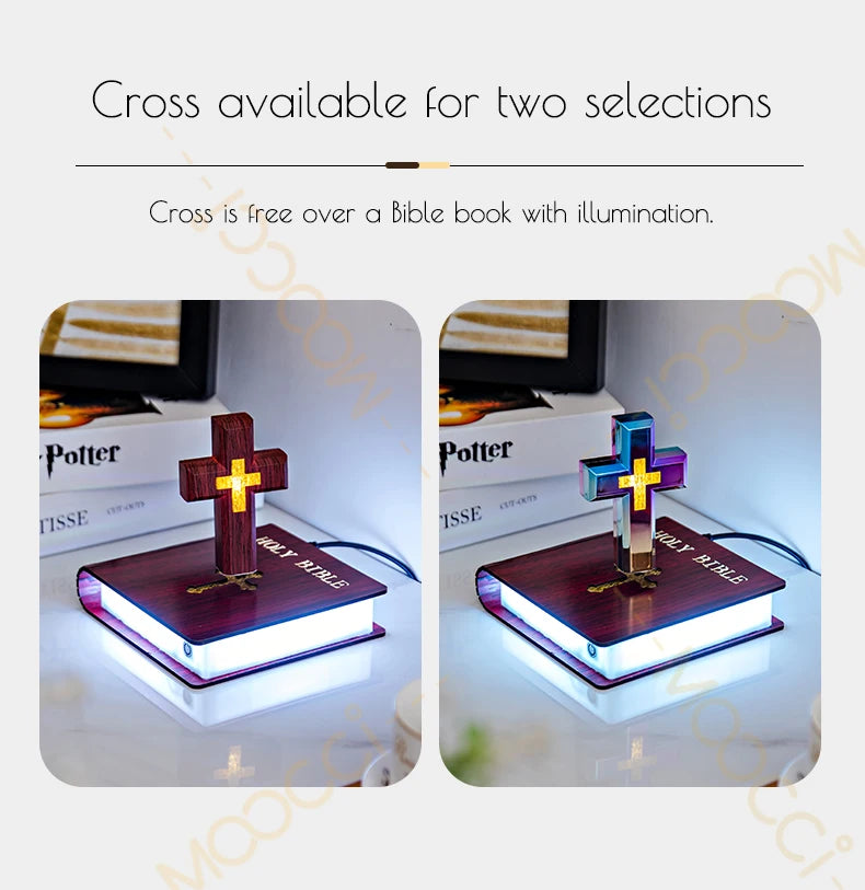 Christliches Jesus Bibelbuch Basis Perfekt Infus Spirituelle Eleganz Schlafzimmer Atmosphäre Magnetisch Schweben Schwebendes Buntes Kreuz