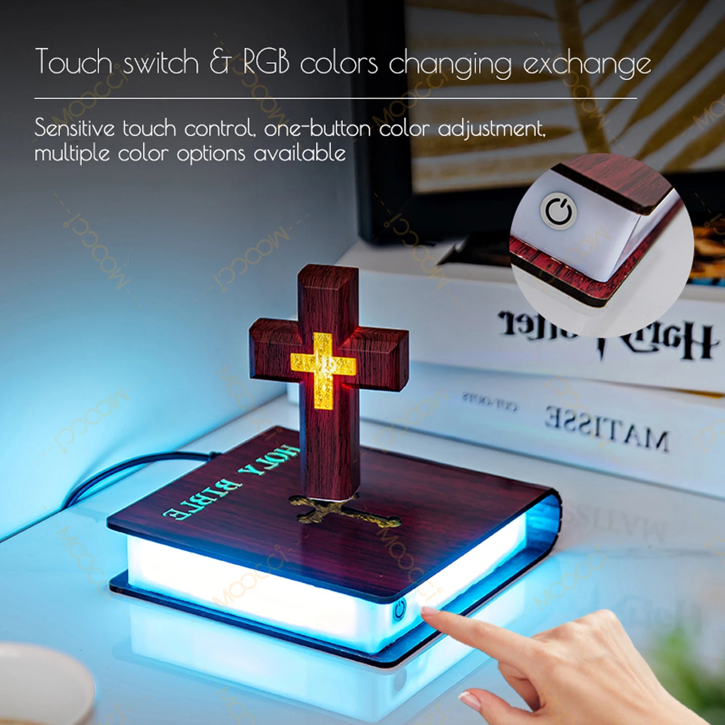 Christliches Jesus Bibelbuch Basis Perfekt Infus Spirituelle Eleganz Schlafzimmer Atmosphäre Magnetisch Schweben Schwebendes Buntes Kreuz