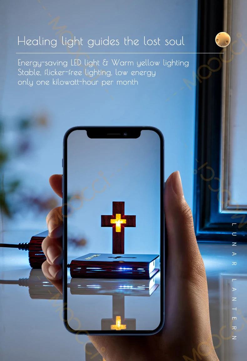 Christliches Jesus Bibelbuch Basis Perfekt Infus Spirituelle Eleganz Schlafzimmer Atmosphäre Magnetisch Schweben Schwebendes Buntes Kreuz