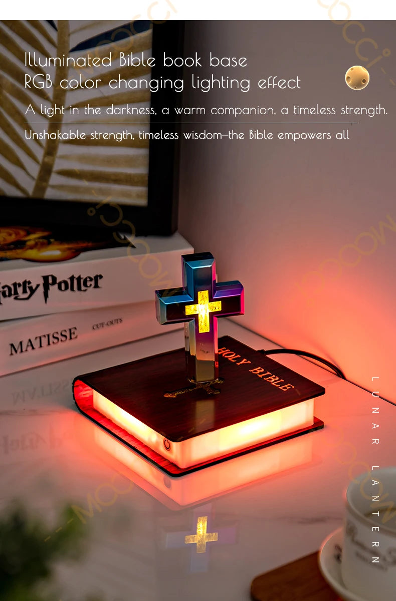 Christliches Jesus Bibelbuch Basis Perfekt Infus Spirituelle Eleganz Schlafzimmer Atmosphäre Magnetisch Schweben Schwebendes Buntes Kreuz