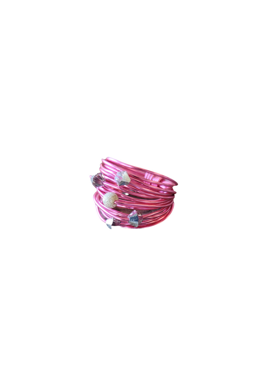 Marcia Wire-Wickelring in Hot Pink mit grauen Swarovski-Kristallen