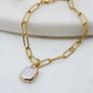 Gold Paperclip Chain Bracelet with Square Pearl
