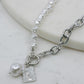 Silver Pearl and Chain Lariat Necklace with Coin Accent