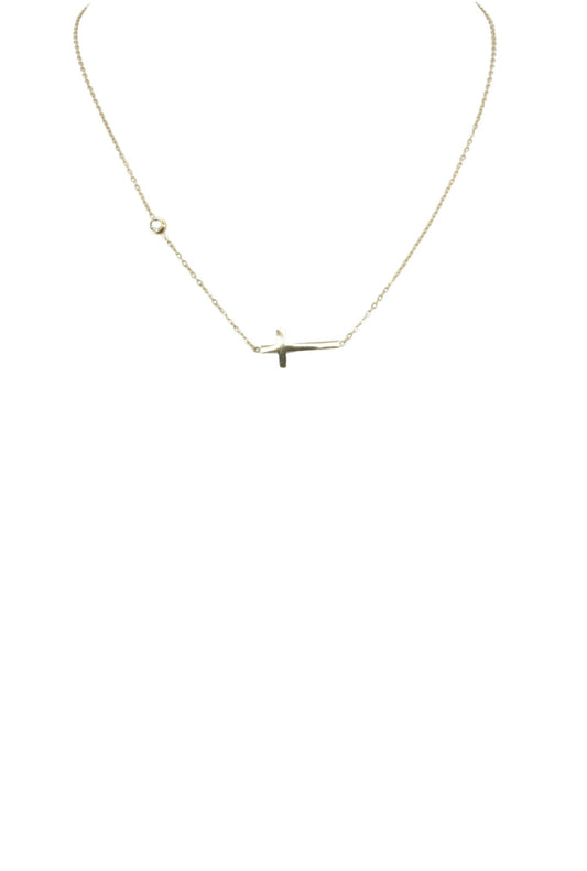Crystal and Cross Simple Chain Necklace