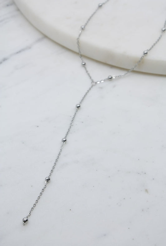 Silver Lariat Necklace with Beads