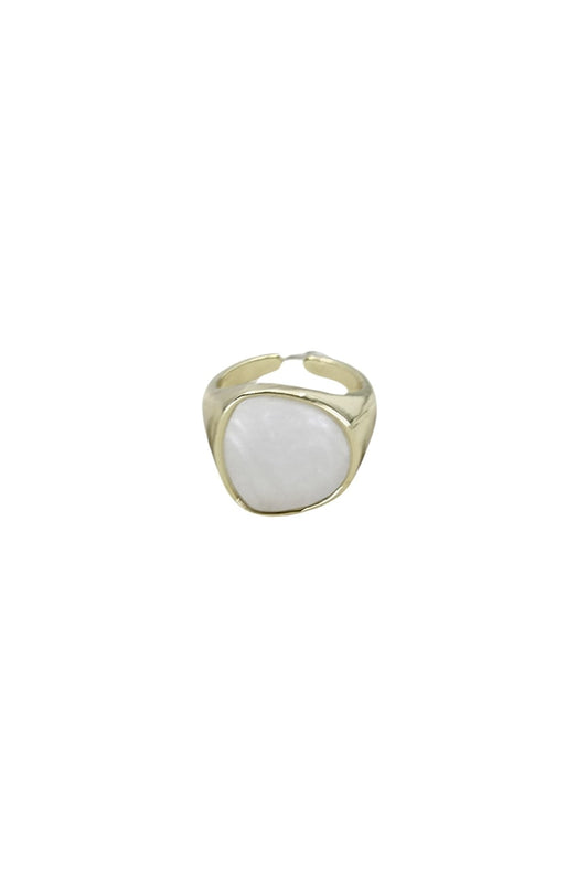 Gold Pearlized Stone Adjustable Ring
