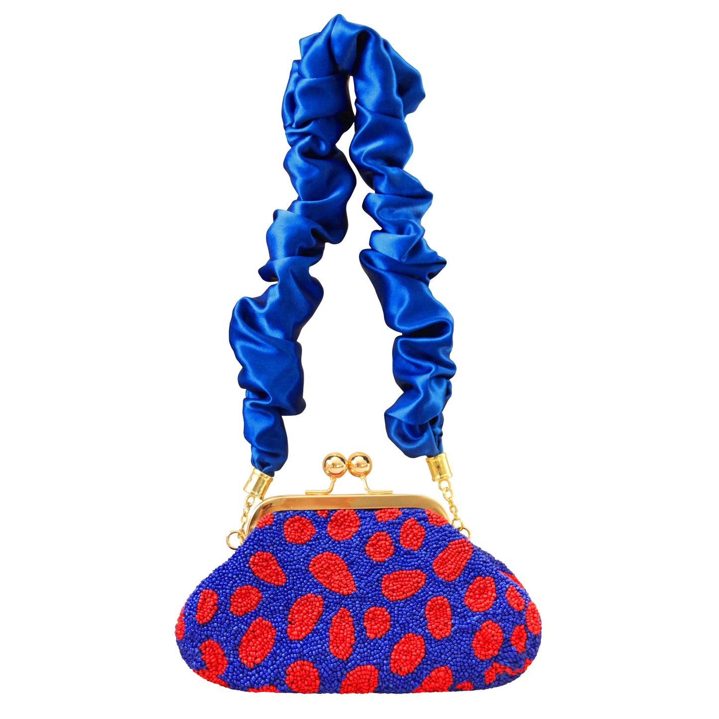 The Arnoldi Mandy Hand-beaded Clutch, in Savoy Blue & Red