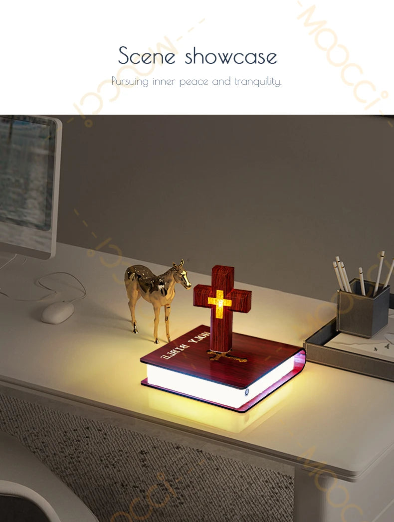 Christliches Jesus Bibelbuch Basis Perfekt Infus Spirituelle Eleganz Schlafzimmer Atmosphäre Magnetisch Schweben Schwebendes Buntes Kreuz