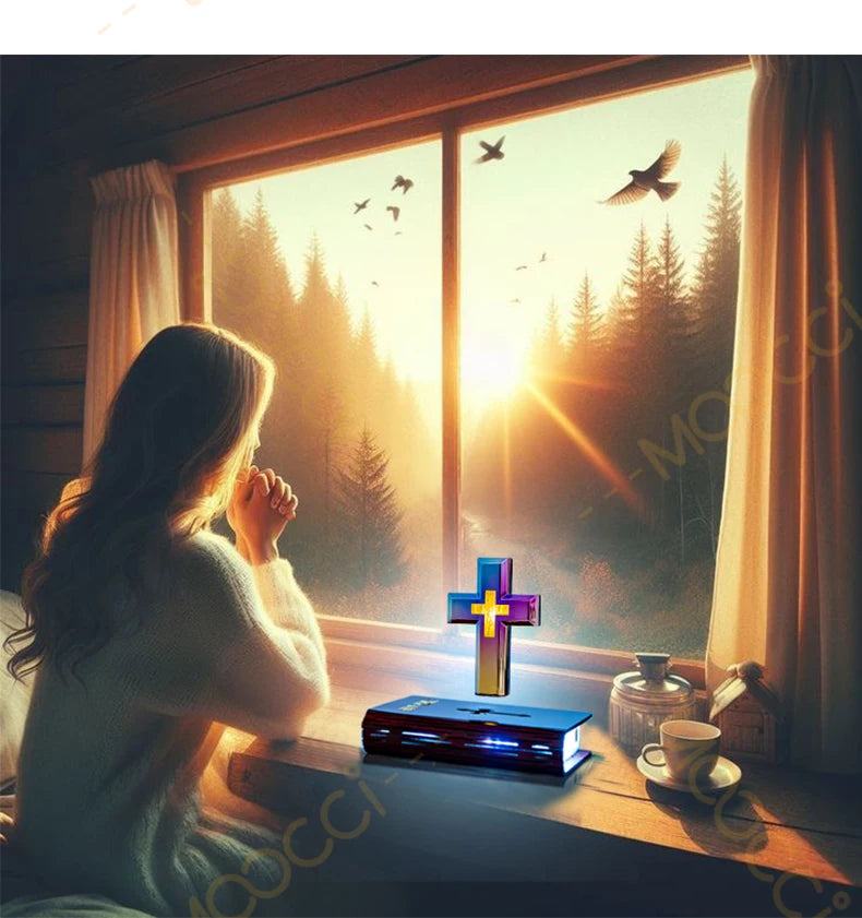 Christliches Jesus Bibelbuch Basis Perfekt Infus Spirituelle Eleganz Schlafzimmer Atmosphäre Magnetisch Schweben Schwebendes Buntes Kreuz