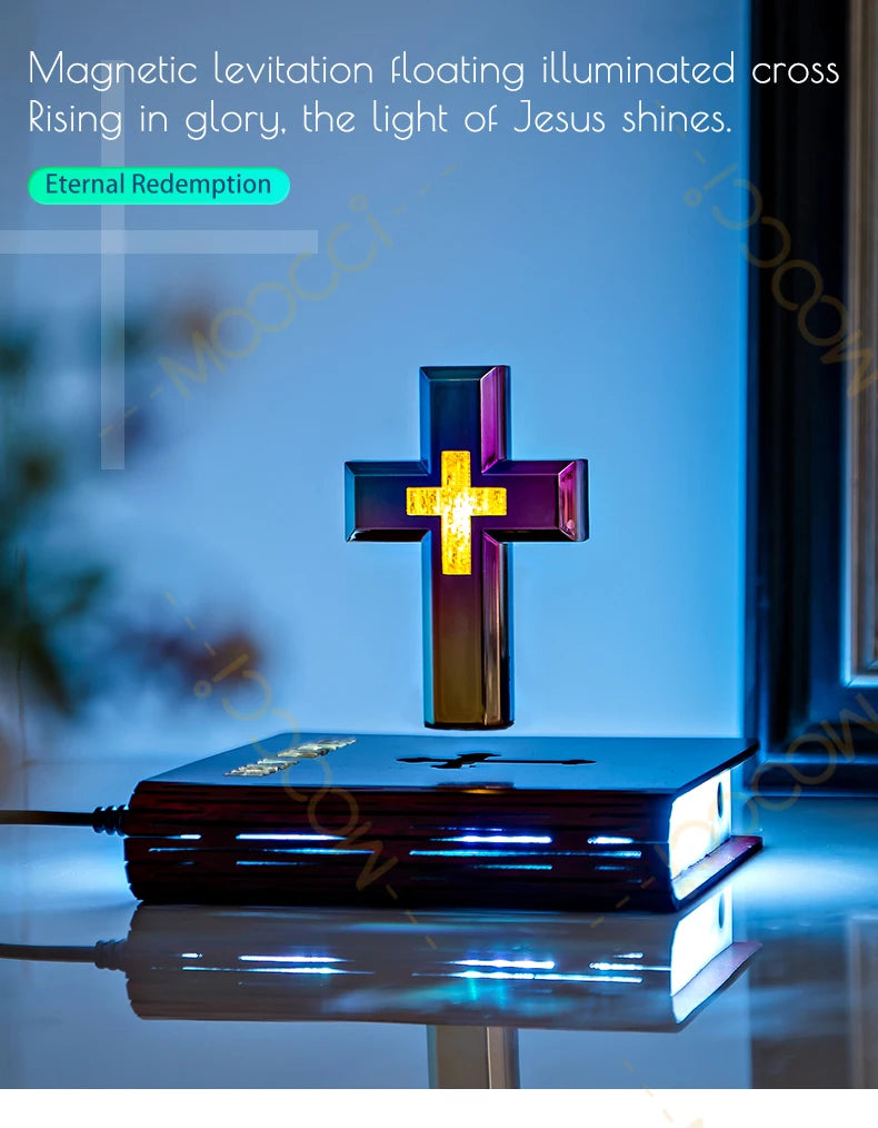 Christliches Jesus Bibelbuch Basis Perfekt Infus Spirituelle Eleganz Schlafzimmer Atmosphäre Magnetisch Schweben Schwebendes Buntes Kreuz