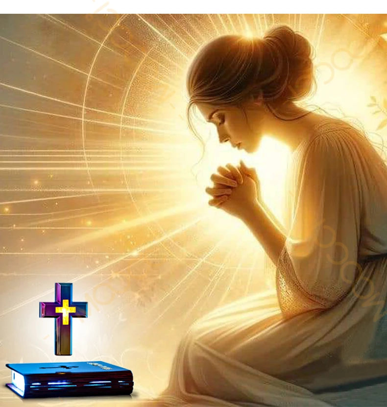 Christliches Jesus Bibelbuch Basis Perfekt Infus Spirituelle Eleganz Schlafzimmer Atmosphäre Magnetisch Schweben Schwebendes Buntes Kreuz