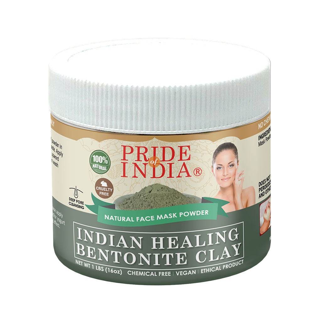 Indian Healing Bentonite Clay Natural Face Mask Powder, 1 Pound (454gm) Jar