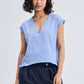 Boxy V-neck Top with Fray Detail
