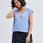 Boxy V-neck Top with Fray Detail