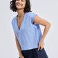 Boxy V-neck Top with Fray Detail