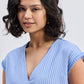 Boxy V-neck Top with Fray Detail