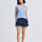 Boxy V-neck Top with Fray Detail