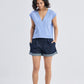 Boxy V-neck Top with Fray Detail