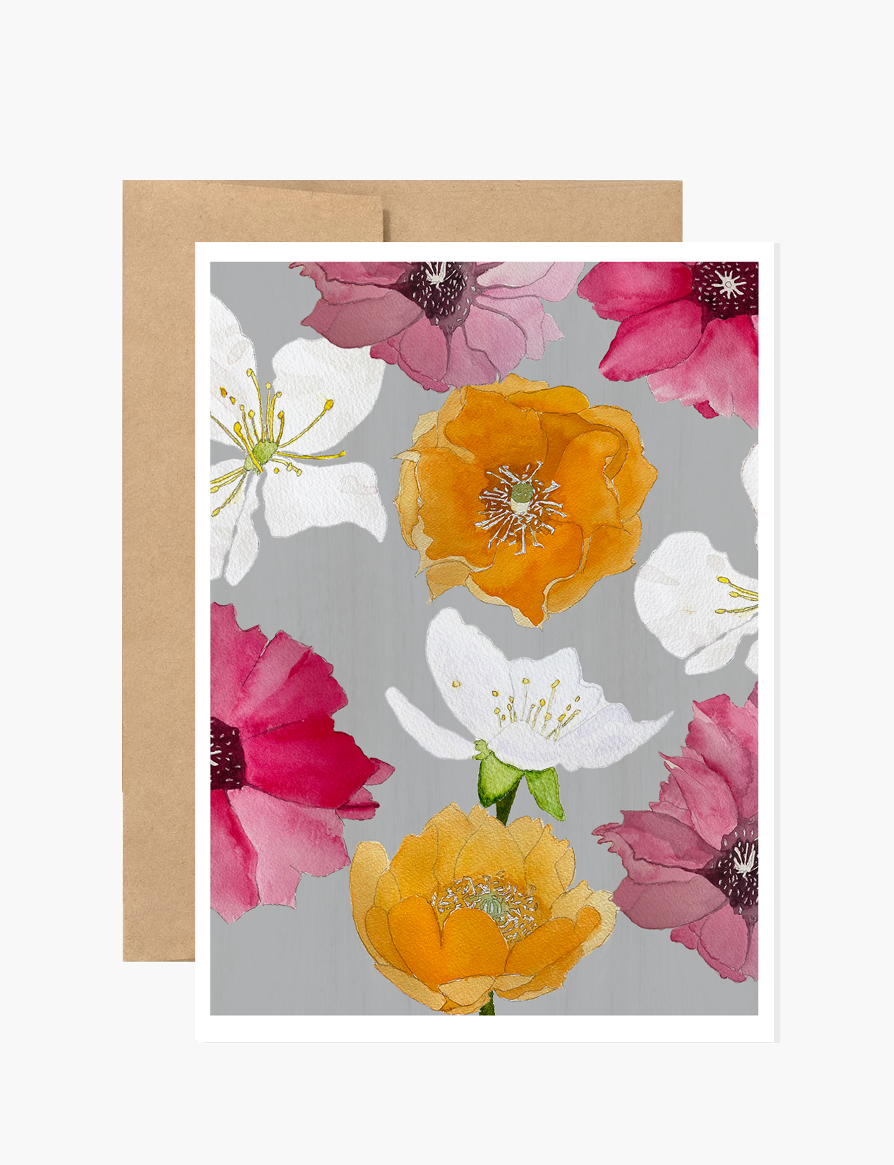 Notecard:  Cactus Flowers on Grey