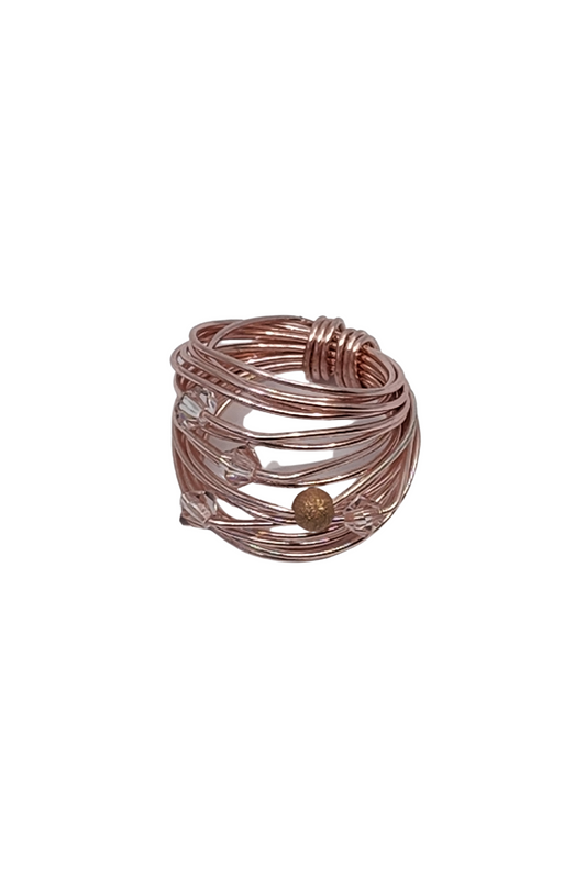 Marcia Rosegoldfarbener Drahtwickelring mit hellrosa Swarovski Kristallen