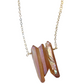 Three Raw Peach Quartz Crystal Pendant Necklace in Gold