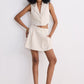 Cropped Cotton Tweed Vest Set in Cream