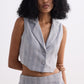 Cropped Cotton Tweed Vest Set in Grey