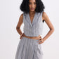 Cropped Cotton Tweed Vest Set in Grey