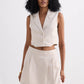 Cropped Cotton Tweed Vest in Cream