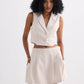 Cropped Cotton Tweed Vest in Cream