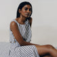 Overlap Midi Skirt in Linen Stripes