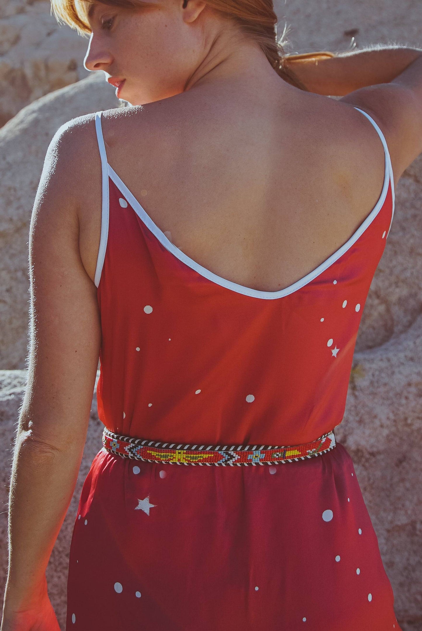 Andromeda Silk Slip Dress in Cosmic Crimson