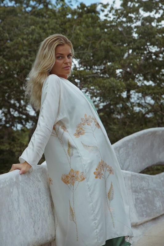 The Royal Silk Robe in Azulik Flowers