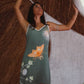 Vela Silk Slip Dress in Green Jungle Butterfly