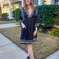 Deep V Embroidered Dress in Black
