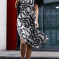Deep V-neck Gathered Dress in Black Stripes